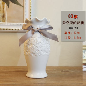 White Ceramic Flower Vase with Ribbon Design
