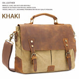 MARKROYAL Retro Cowhide Leather Canvas Travel Bag