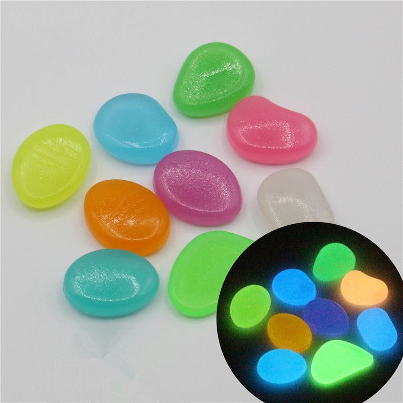 50/100Pcs/lot Colorful Glow- in- the- Dark Aquarium Stone Tank Pebbles
