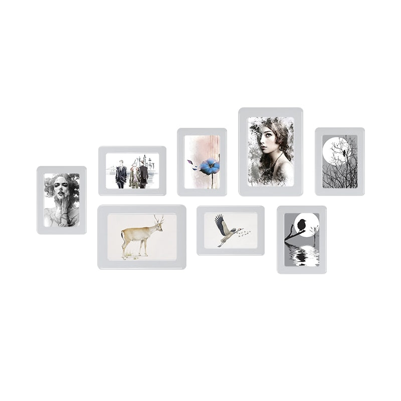 Magnetic Photo Wall Frame With Adhesive Crystal Surface 6" X 4" 7" X 5" 8 Pieces / Set