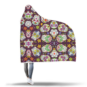 Sugar Skull Pattern Hooded Blanket