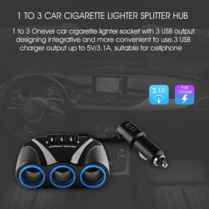 Cigarette Lighter Socket Splitter 3 USB Port 3 Way 3.1A
