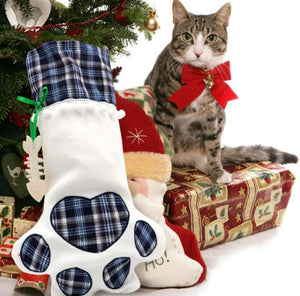 Cat Paw Plaid Christmas Stocking
