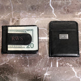 Black Genuine Leather Money Clip with Silver Plate
