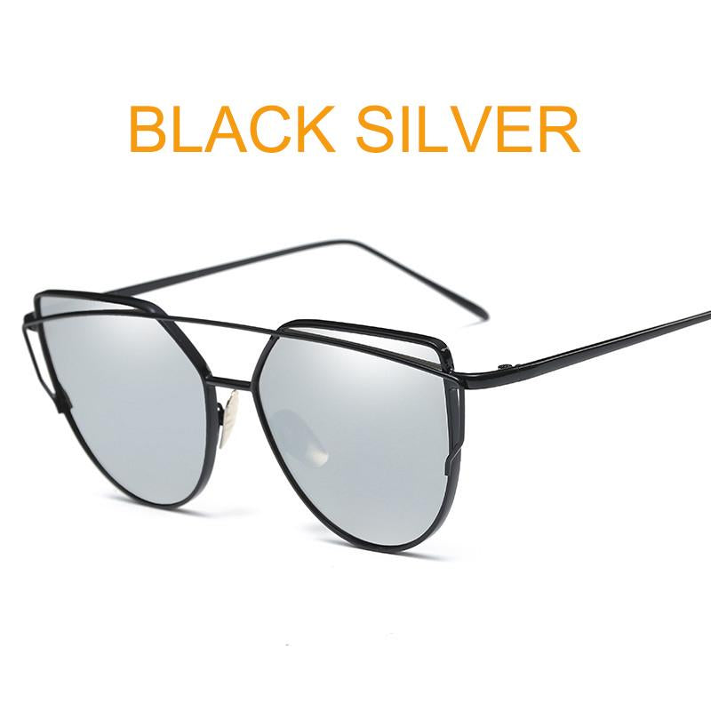 Chic Reflective Flat Lens Cat Eye Sunglasses