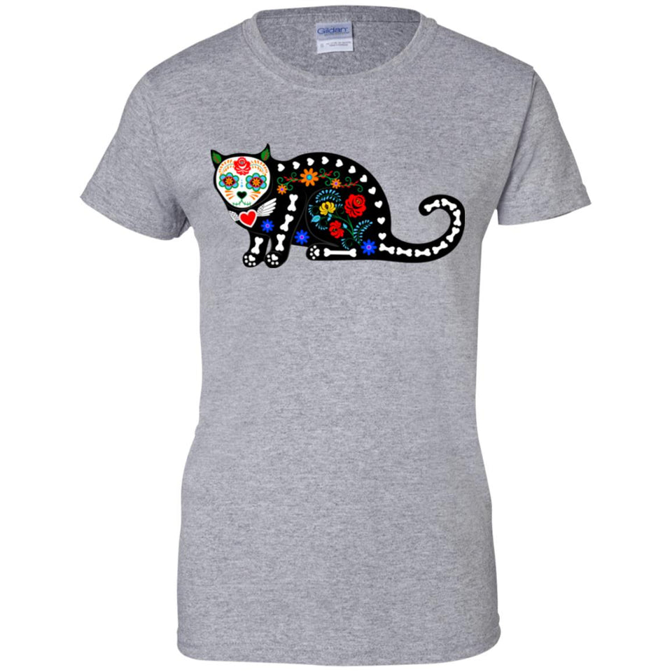 Calavera Cat / Sugar Skull T-shirt (Design 2)