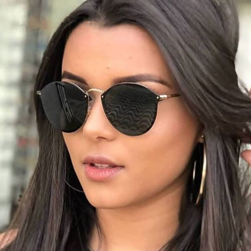 Luxury Round Sunglasses Women Brand Designer CatEye Retro Rimless Sunglass Mirror Sun Glasses Female 2021 Zonnebril Dames