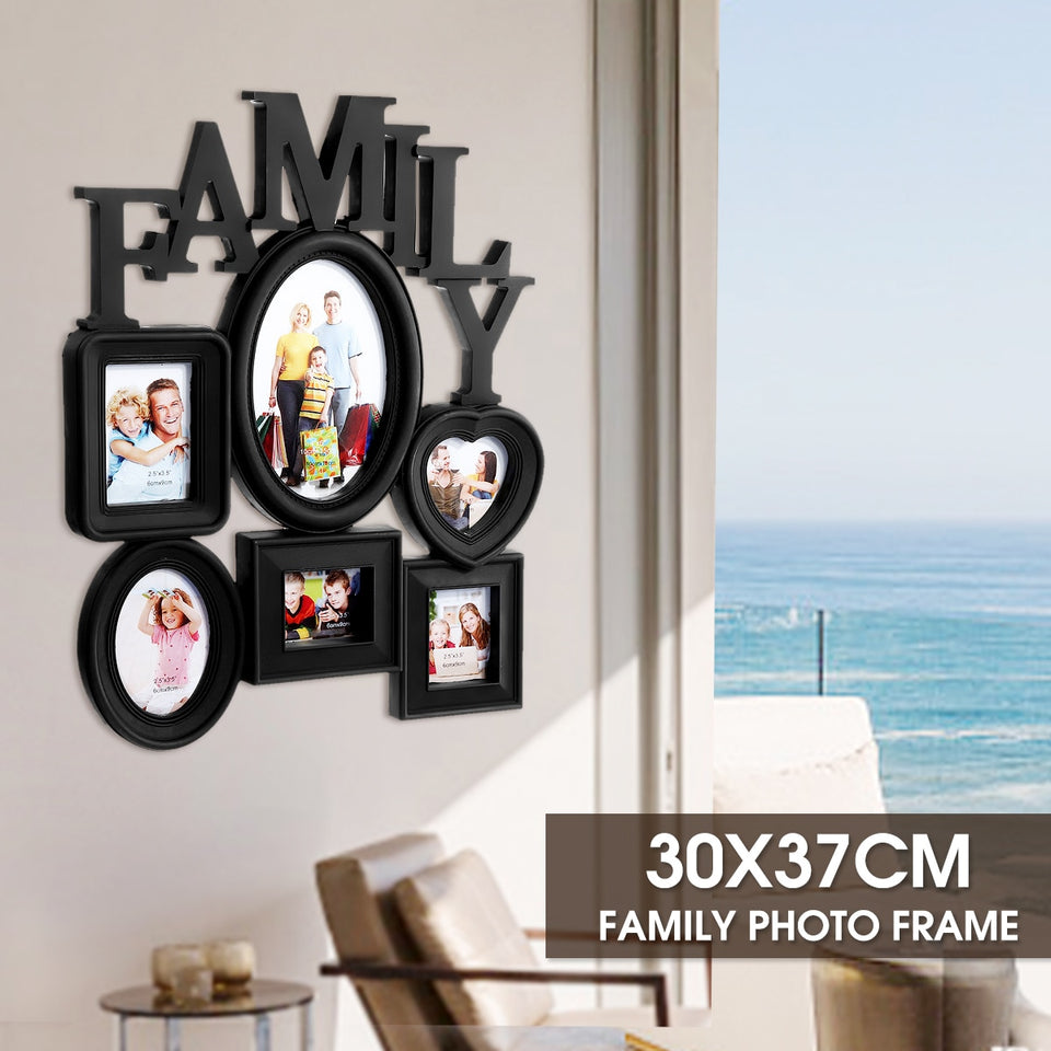 Black 6 Multi-sized Family Hanging Wall Photo Frame  30x37cm