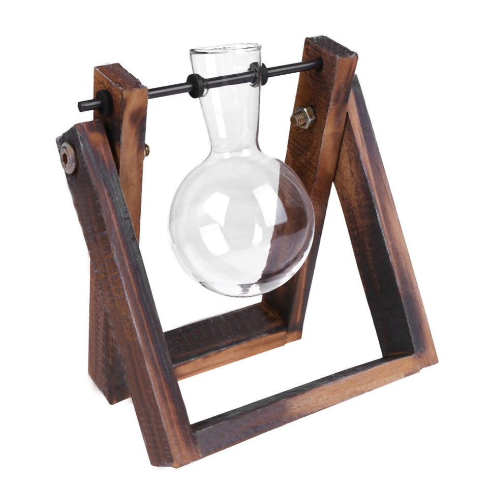 Transparent Glass Vase with Wooden Holder