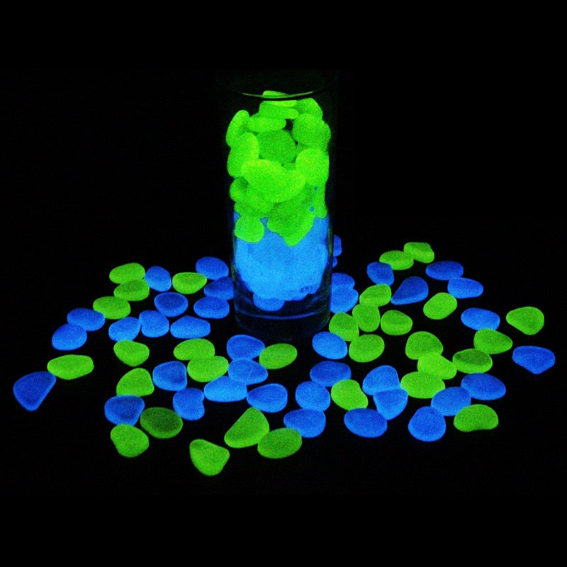 50/100Pcs/lot Colorful Glow- in- the- Dark Aquarium Stone Tank Pebbles