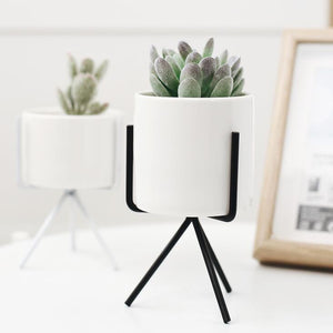 Nordic Style Iron Frame Plant Holder with Ceramic Planter
