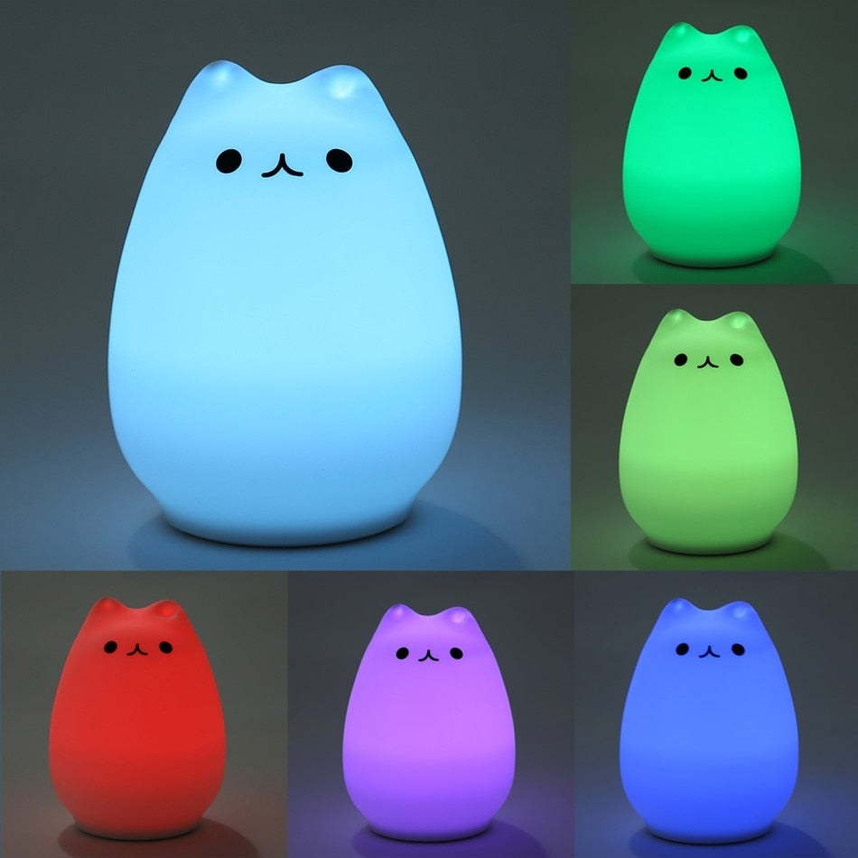 7 Colors Silicone Cat LED USB Baby Nursery Lamp