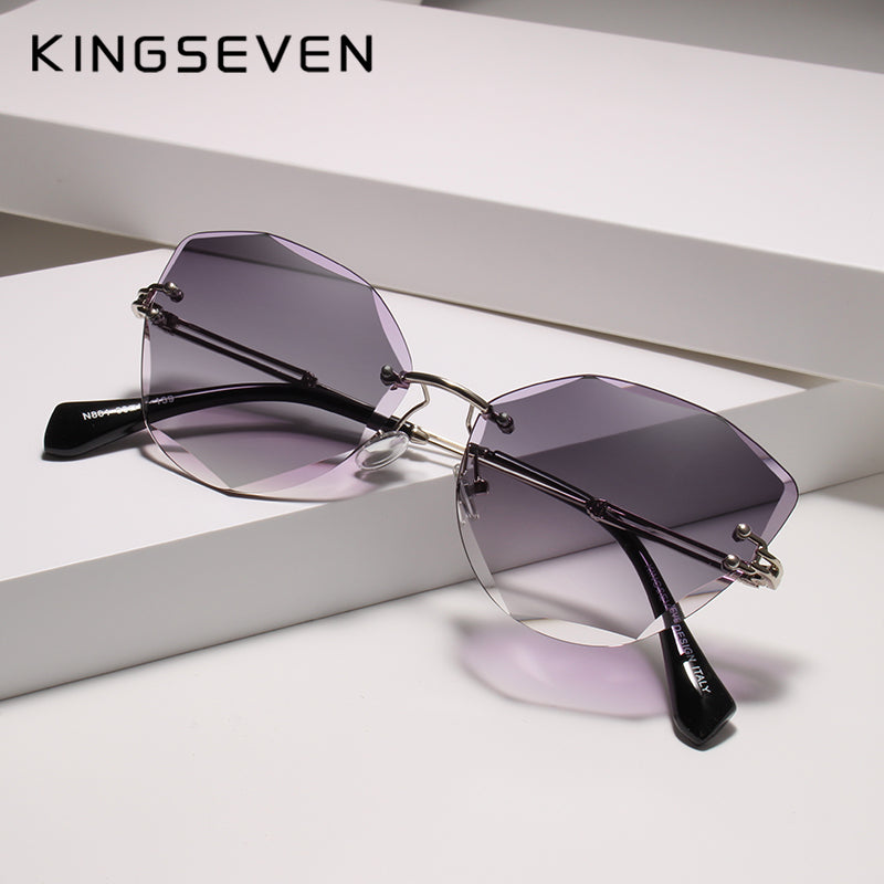 GORGEOUS Rimless Diamond Cutting Cat Eye Sunglasses