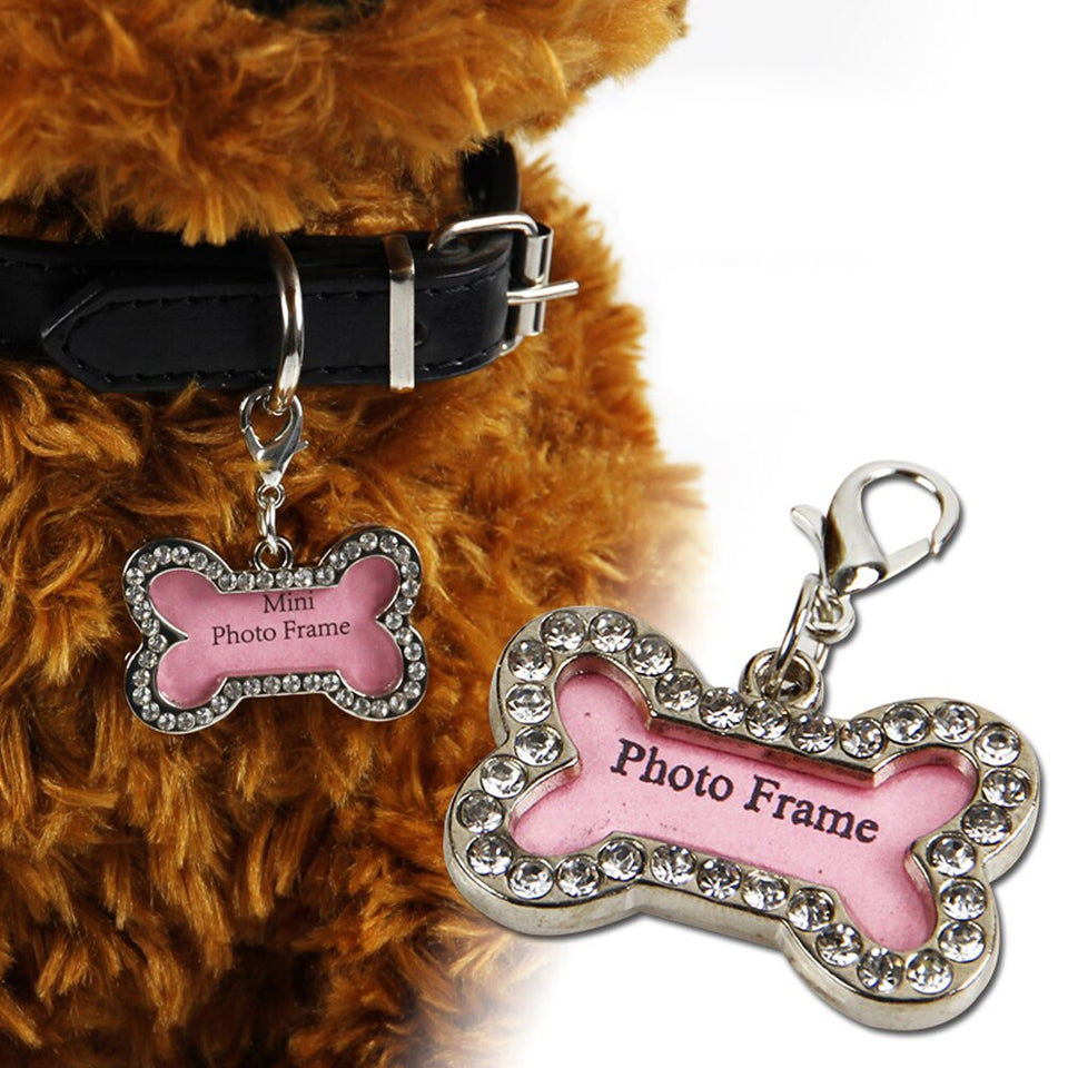 1PC Bone Shaped Diamond Personalized Engraved Pet Tag