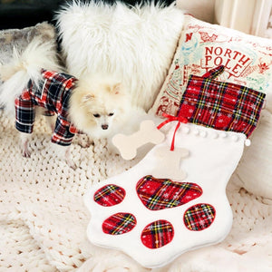 Dog Paw Plaid Christmas Stocking
