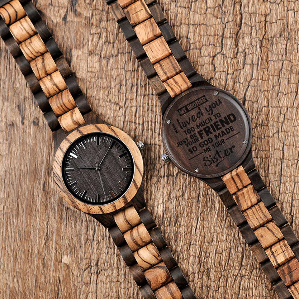 I Love You from Sister to Brother Brown Wooden Watch
