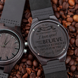 Believe in Yourself from Mom and Dad to Son Black Wooden Watch