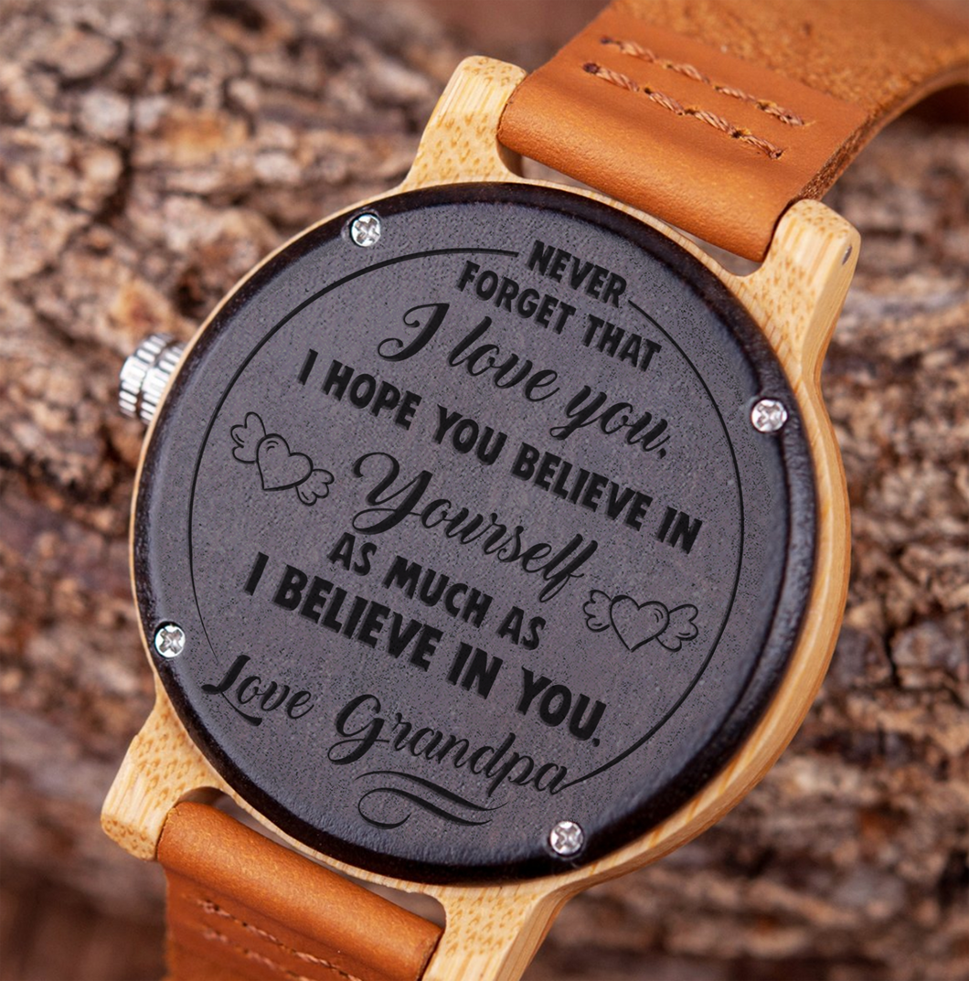 Believe in Yourself for Granddaughter from Grandpa Wooden Watch